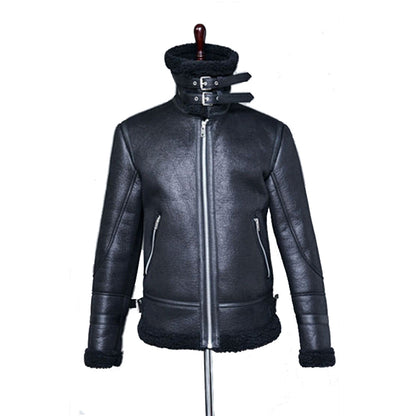 Chaqueta de invierno de piel sintética para hombre - Abrigo con cremallera de cuello alto forrado de piel