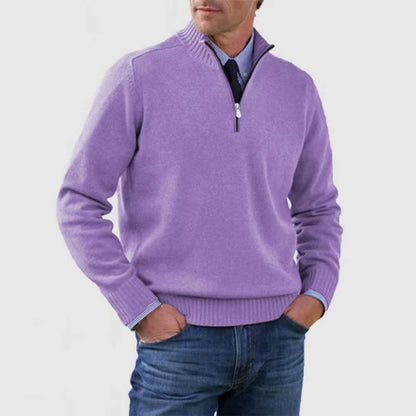 Loom & Soul™ Men’s Stand Collar Sweater – Slim-Fit Winter Knit Pullover with Zipper Neck