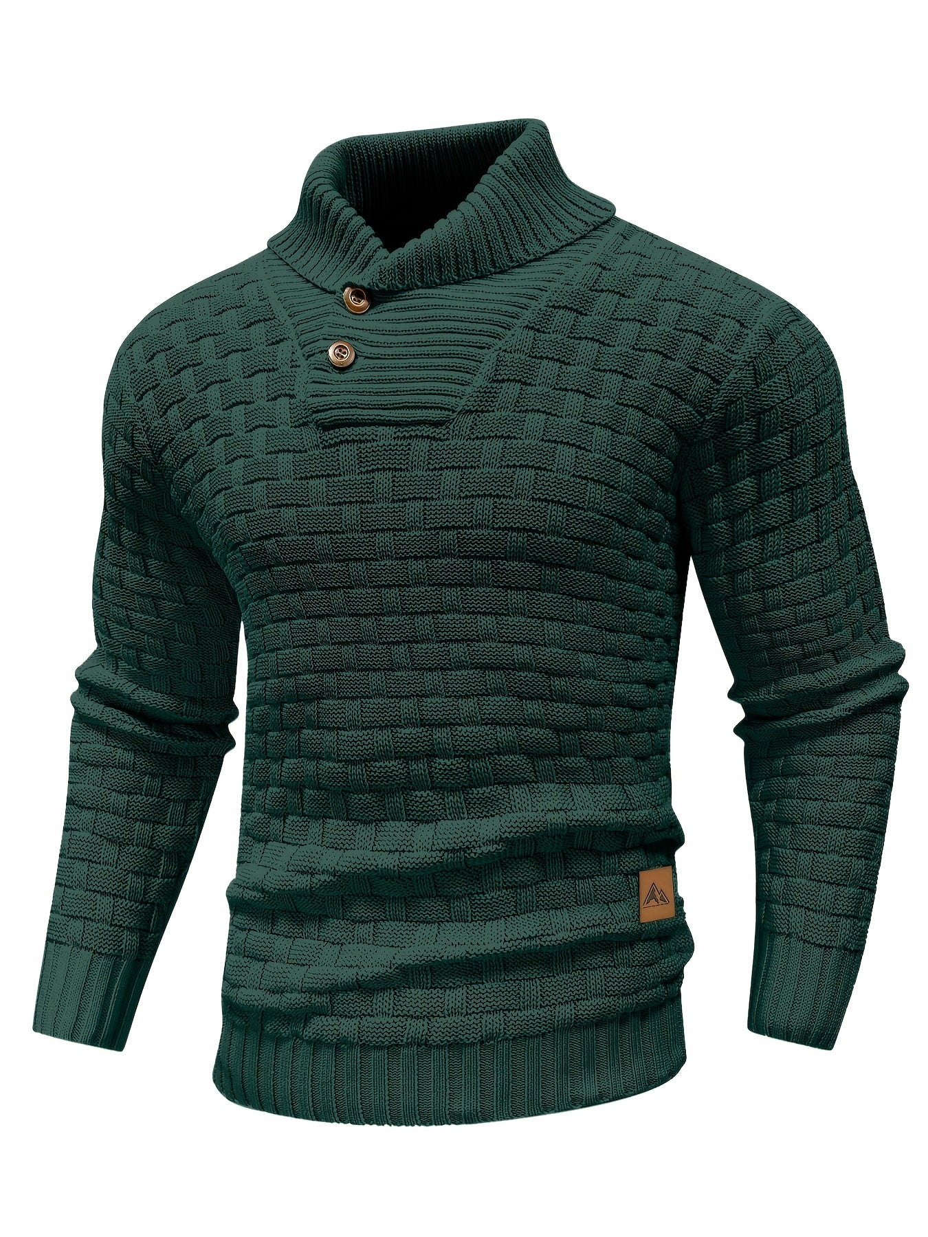 Men’s Waffle Knit Sweater – High Stretch Pullover with Lapel Collar