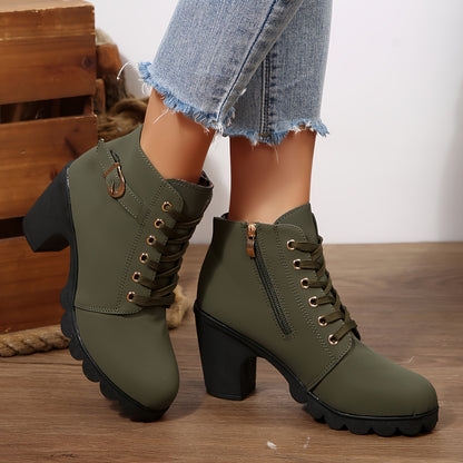 Botines de tacón alto para mujer - Tacón de bloque, elegantes, sin cordones