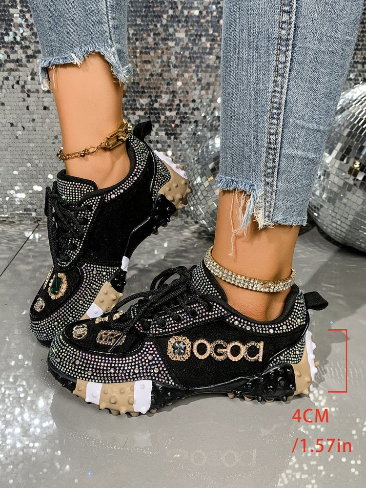 Baskets Femme Détail Doré – Chaussures Décontractées à Lacets Élégantes
