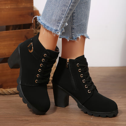 Botines de tacón alto para mujer - Tacón de bloque, elegantes, sin cordones