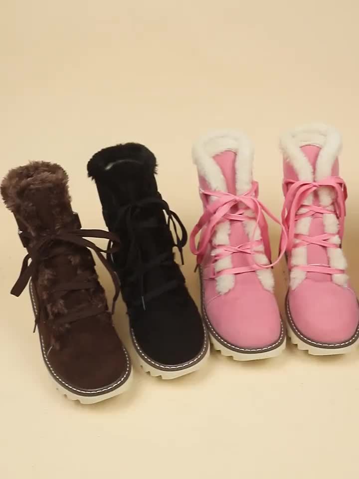 Women’s Elegant Lace-Up Winter Boots – Plush Mid-Calf Faux Fur Warm Shoes