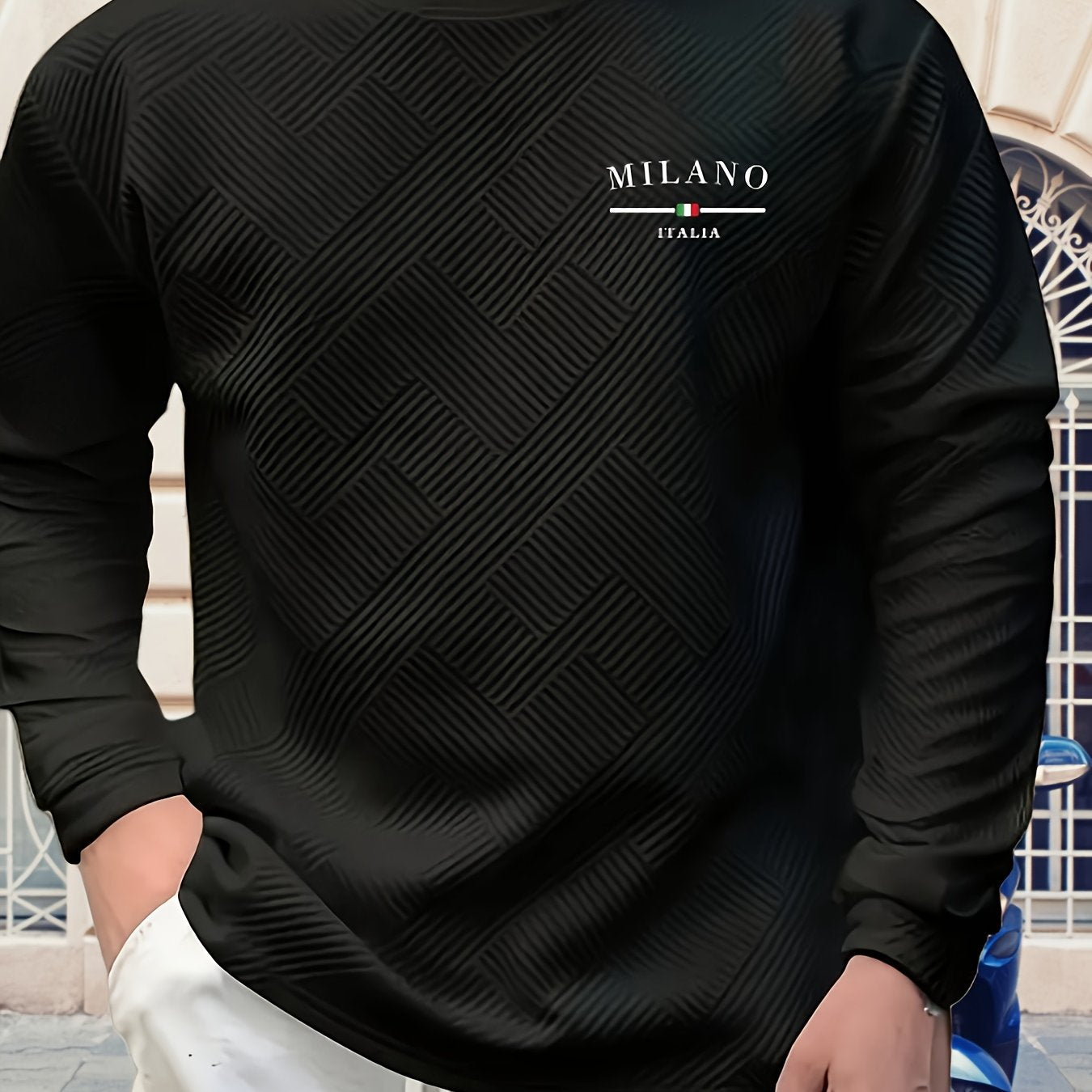 Sweat-shirt ras du cou jacquard homme – Pull décontracté à manches longues motifs géométriques