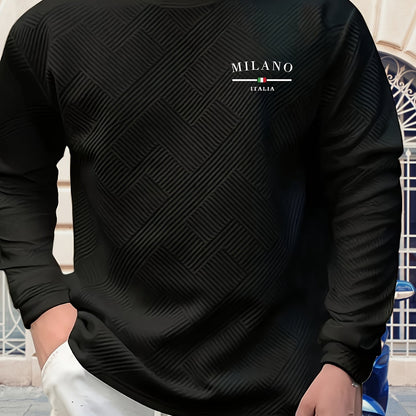 Sweat-shirt ras du cou jacquard homme – Pull décontracté à manches longues motifs géométriques