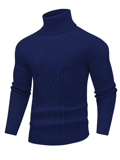 Suéter de cuello alto trenzado vintage para hombre – Jersey de punto clásico