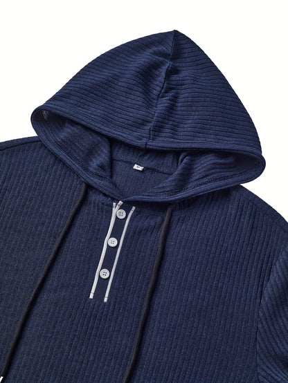 Haut à capuche Henley color block pour homme – Pull décontracté à boutons