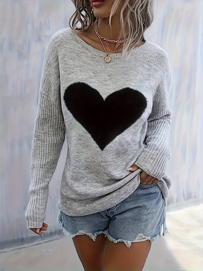 Women’s Black Heart Top – Elegant Soft Crewneck All-Season Blouse