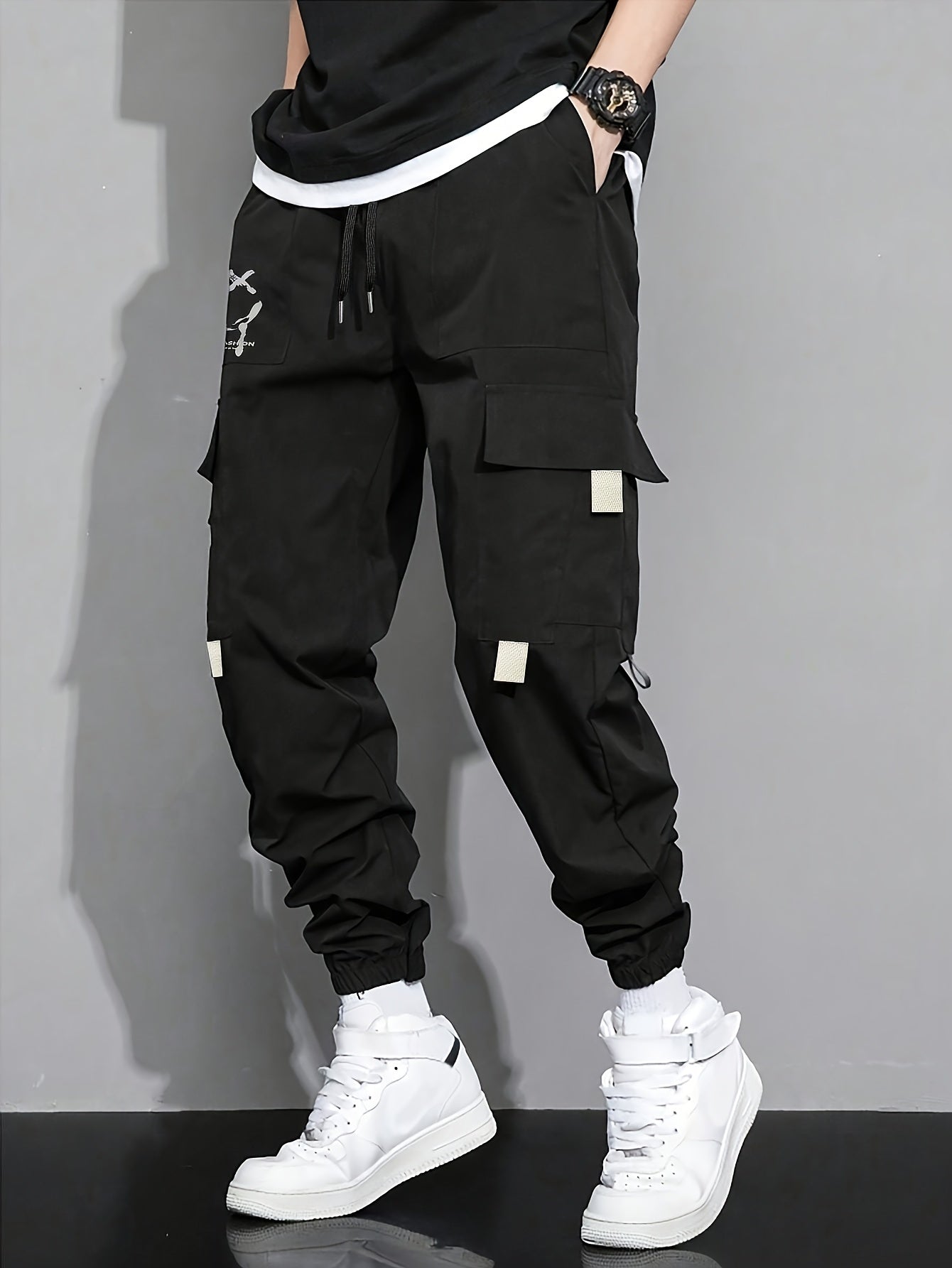 Men’s Joyful Face Work Overalls – Loose Multi-Pocket Cargo Pants