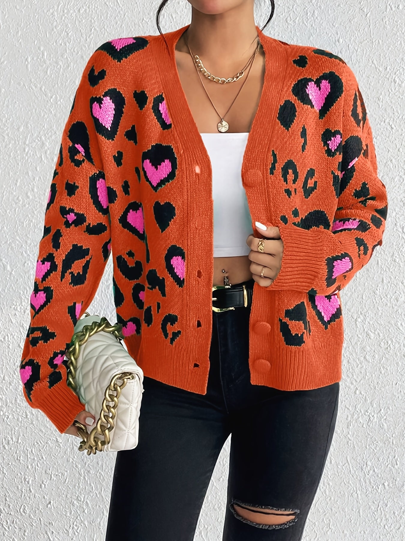 Suéter Jacquard de Leopardo – Tejido Informal Elegante para Mujer Primavera/Otoño