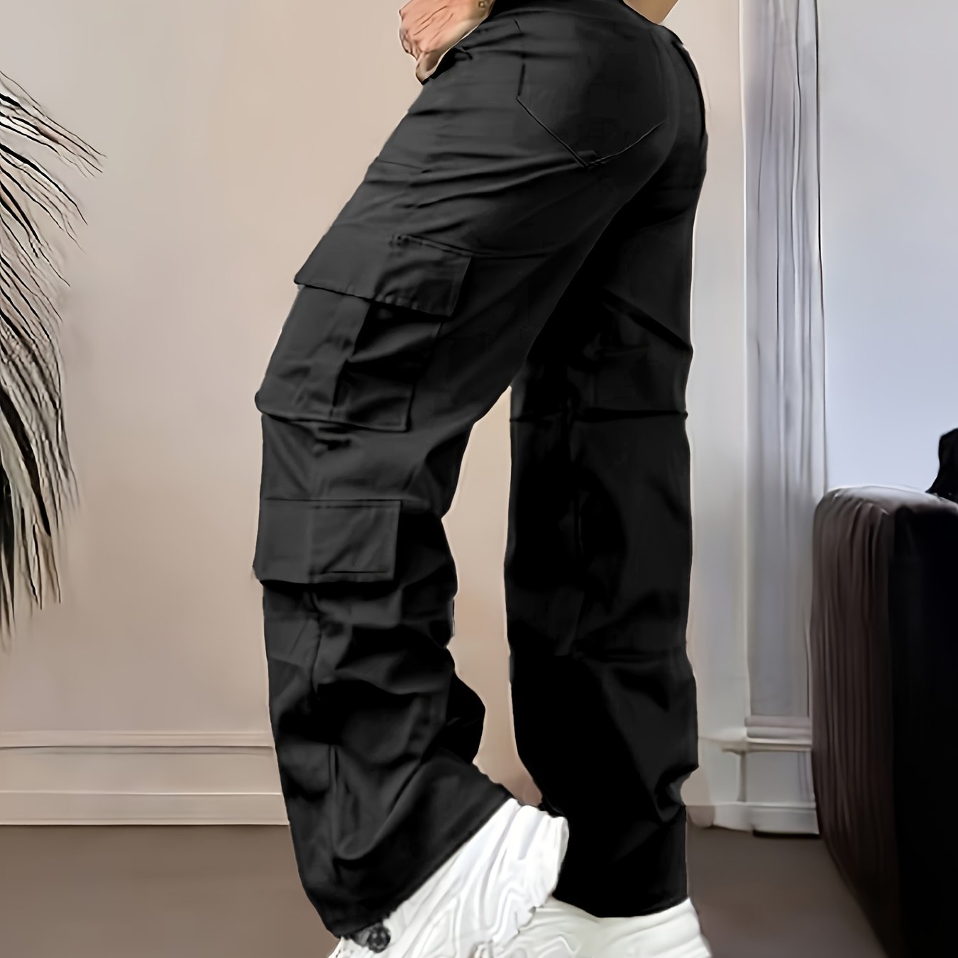 Pantalones cargo de cintura alta – Pierna ancha estilo urbano con múltiples bolsillos