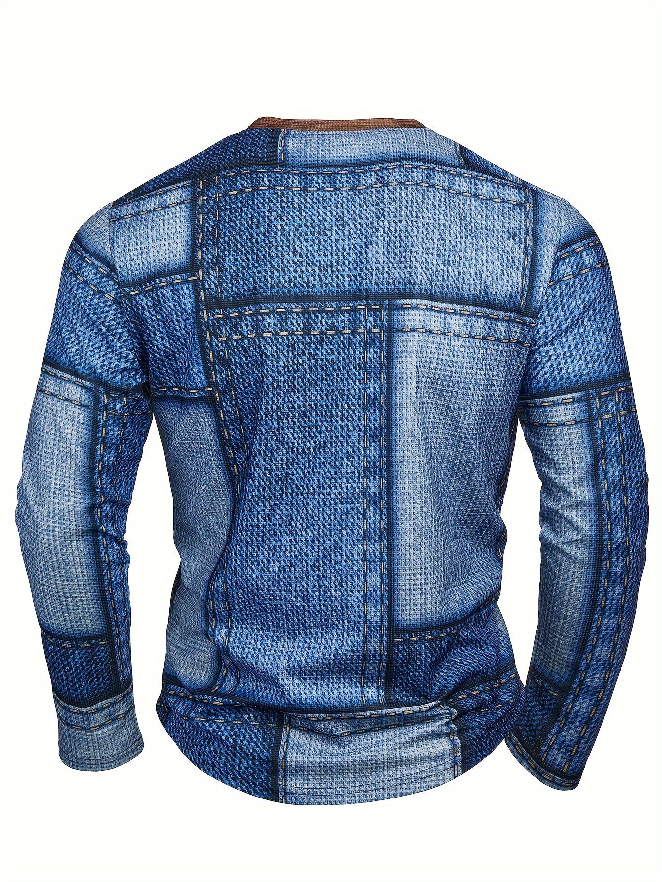 Men’s Geometric Henry Shirt – Long Sleeve Casual Crew Neck Top