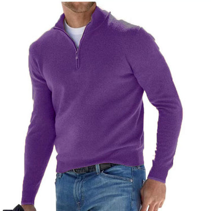 Pull col V zippé pour homme – Pull d'automne décontracté effet cachemire