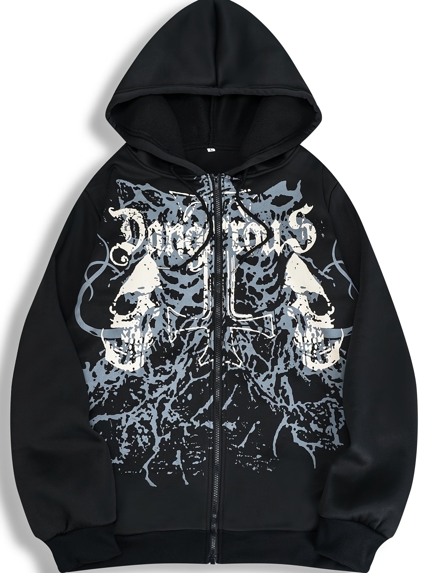 Men’s Skull Print Hooded Jacket – Zip-Up Casual Fall/Winter Hoodie