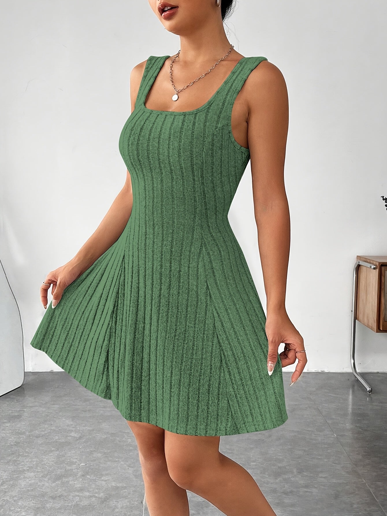 Women’s Ribbed Two-Piece Dress Set – Hooded Short Top & Bodycon Dress