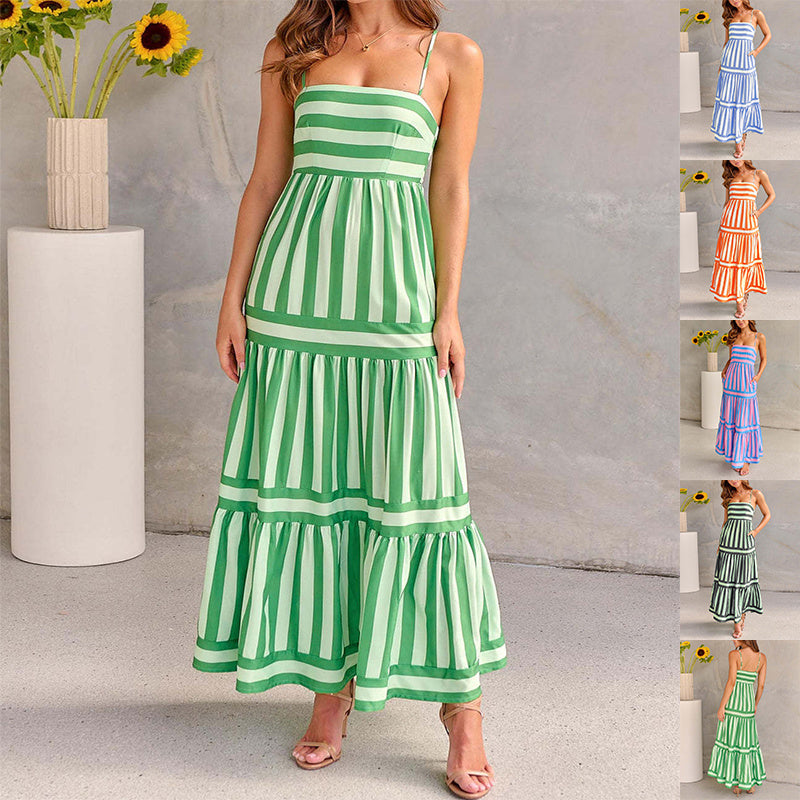 Loom & Soul™ Striped Maxi Sundress – Women’s Backless Square Neck Beach Vacation Dress with Pockets