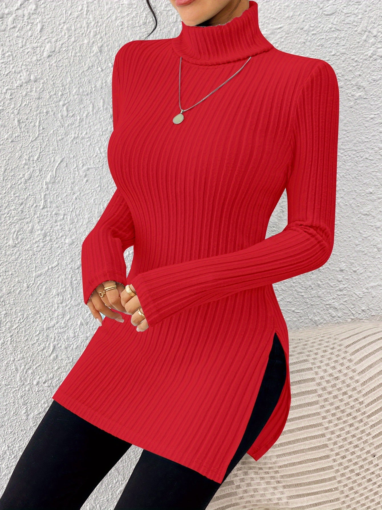 Women’s Elegant Turtleneck Top – Soft Long Sleeve High-Neck Knit