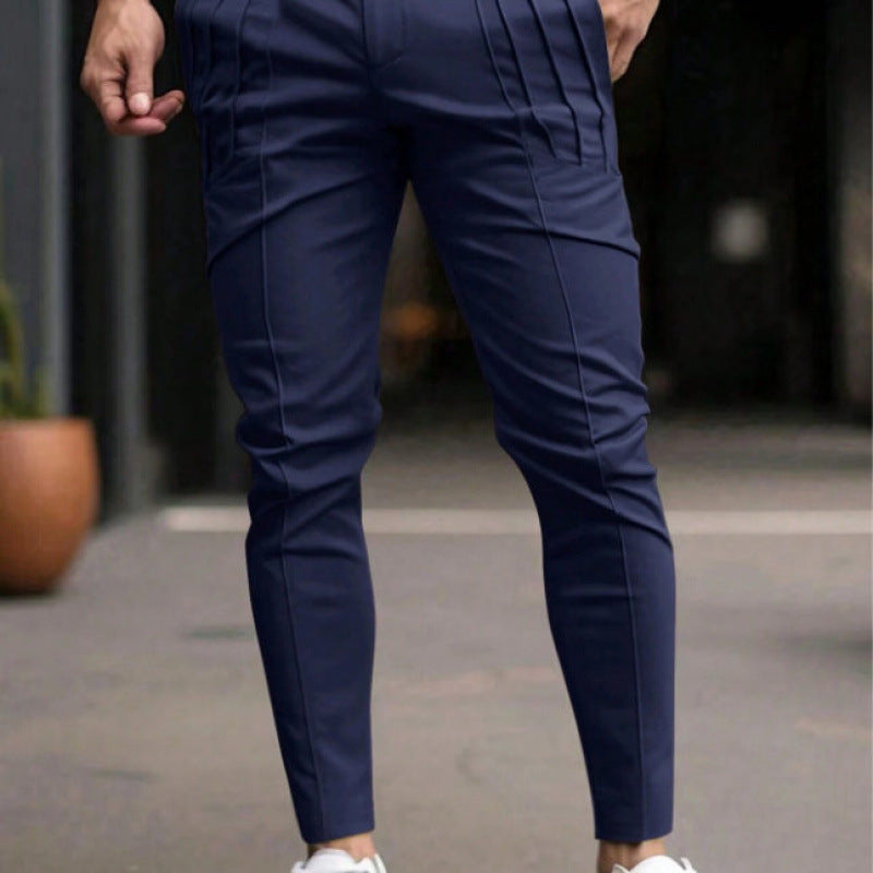 Pantalon habillé court coupe slim pour homme – Taille élastique décontractée doublé polaire