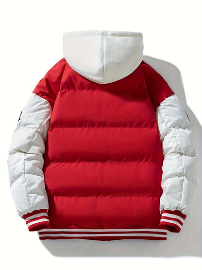 Loom & Soul Men’s Retro Hooded Baseball Jacket – Warm Color-Block Outerwear