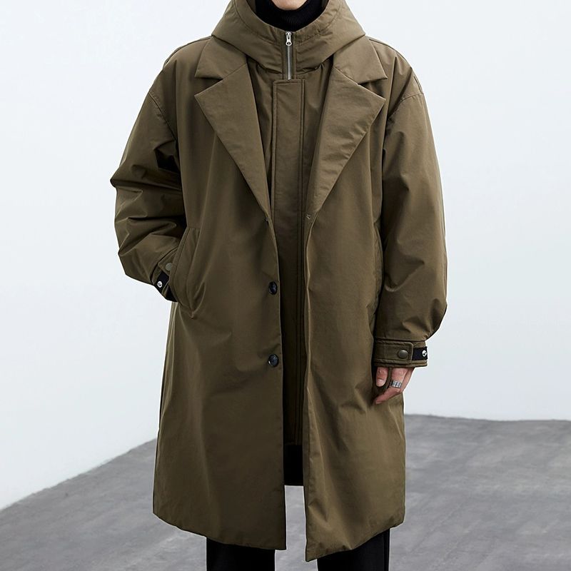 Trench-coat à capuche deux-en-un en fausse fourrure pour homme – Coupe mi-longue et chaude