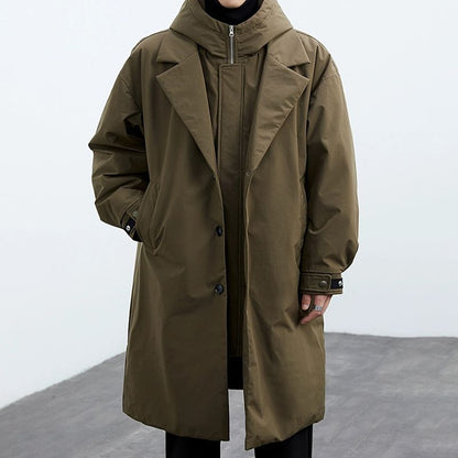 Trench-coat à capuche deux-en-un en fausse fourrure pour homme – Coupe mi-longue et chaude