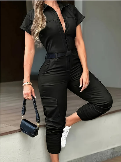 Mono utilitario con cremallera frontal – Mono elegante con cinturón
