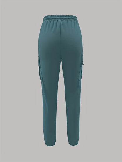 Women’s Black Cargo Pants – Elastic Drawstring Workwear Trousers