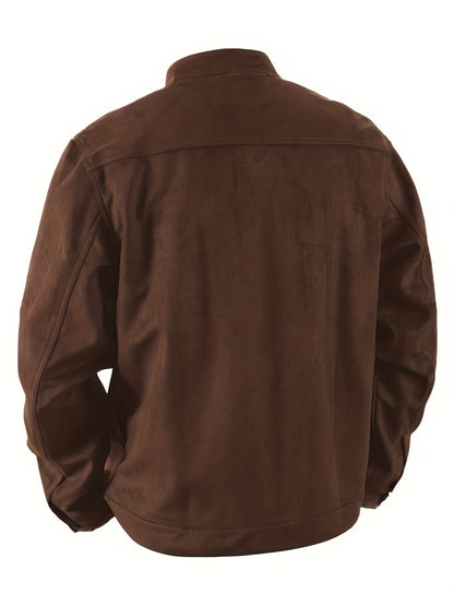 Chaqueta de ante sintético para hombre – Abrigo informal con cuello alto y botones