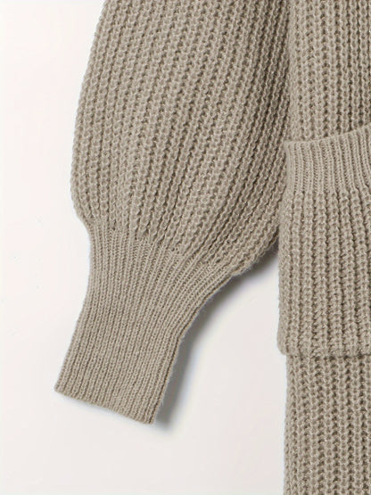 Elegant Deep V-Neck Ribbed Cardigan – Women’s Fall/Winter Knit Sweater