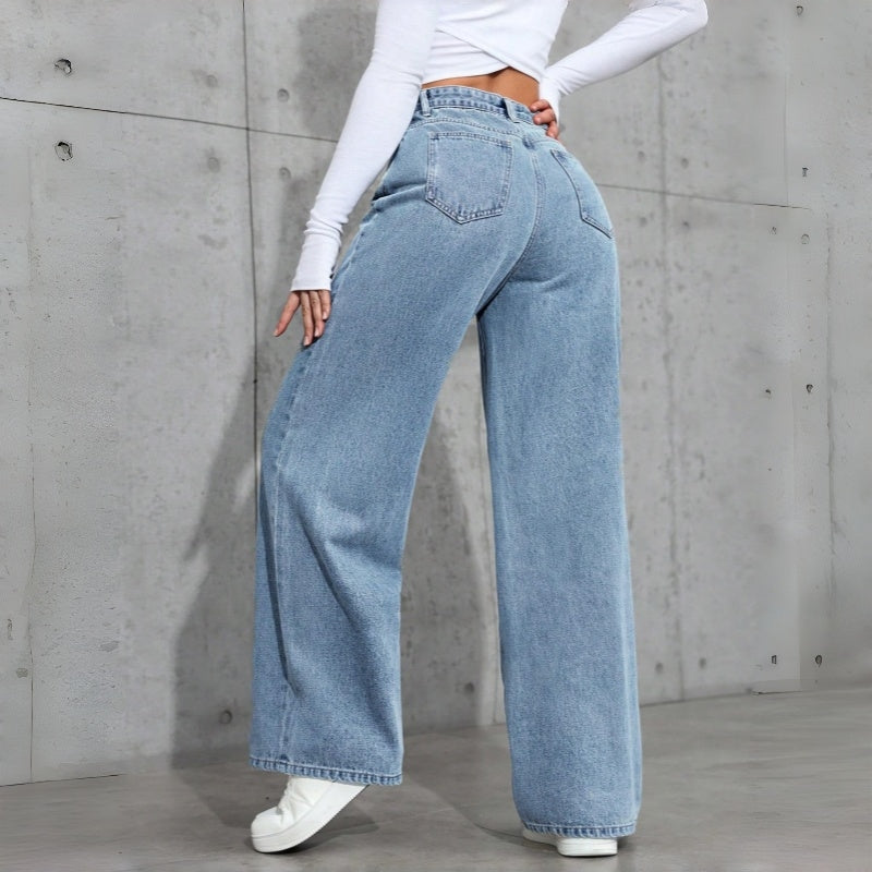 Women’s Rhinestone Wide-Leg Jeans – Loose Fit Statement Denim