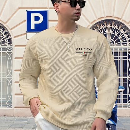 Sweat-shirt ras du cou jacquard homme – Pull décontracté à manches longues motifs géométriques