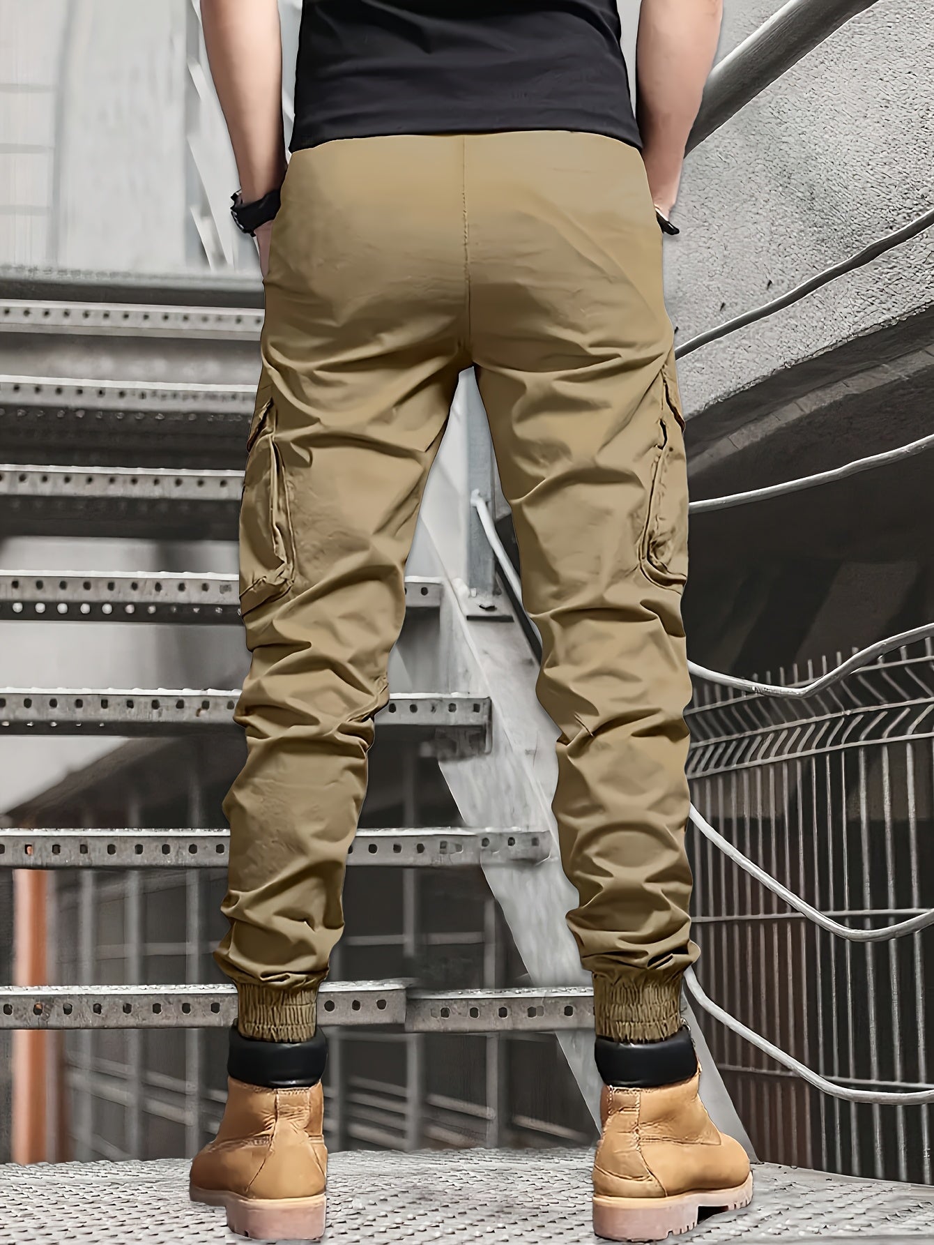 Men’s Olive Cargo Pants – Multi-Pocket Drawstring Utility Trousers
