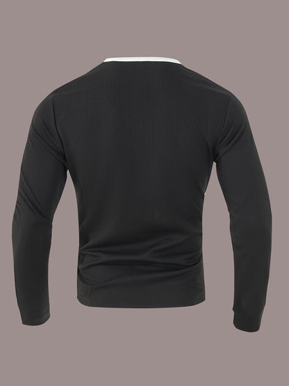 Men’s Waffle Henley Shirt – White & Black All-Season Button Top