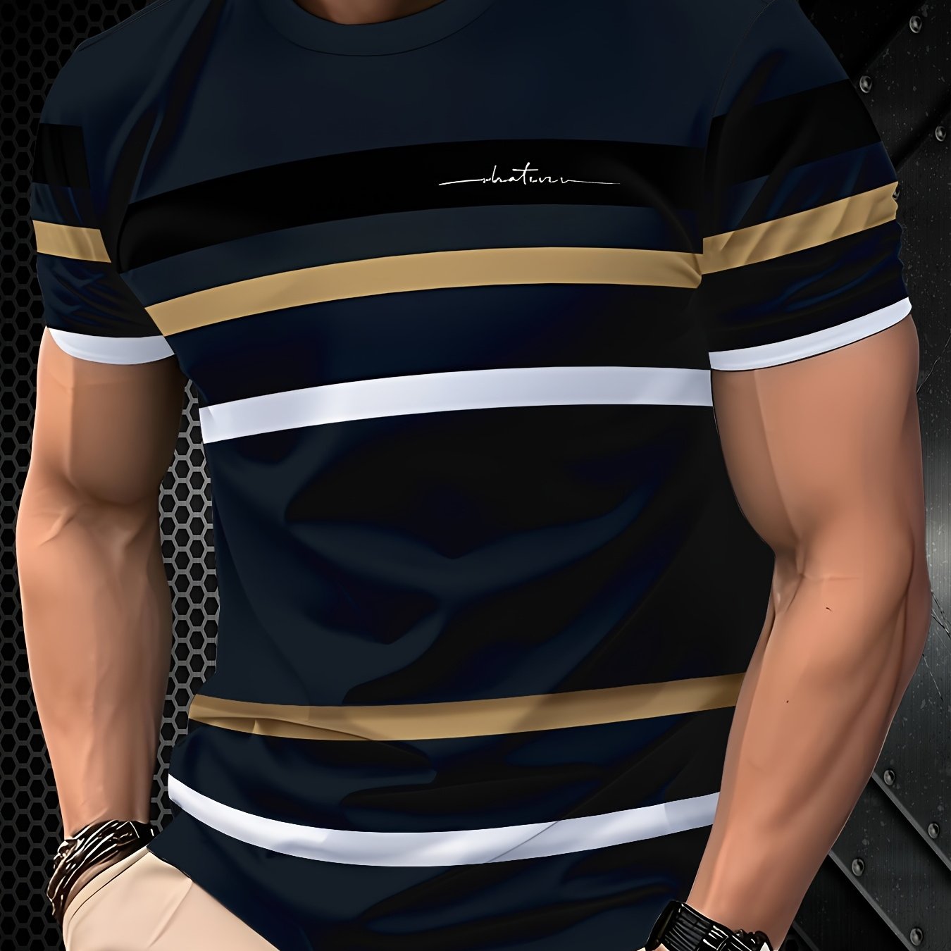 Camiseta gráfica 3D para hombre – Camiseta informal de cuello redondo estilo urbano