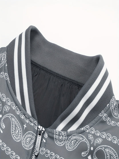 Men’s Paisley Bomber Jacket – Vintage Stand Collar Casual Outerwear