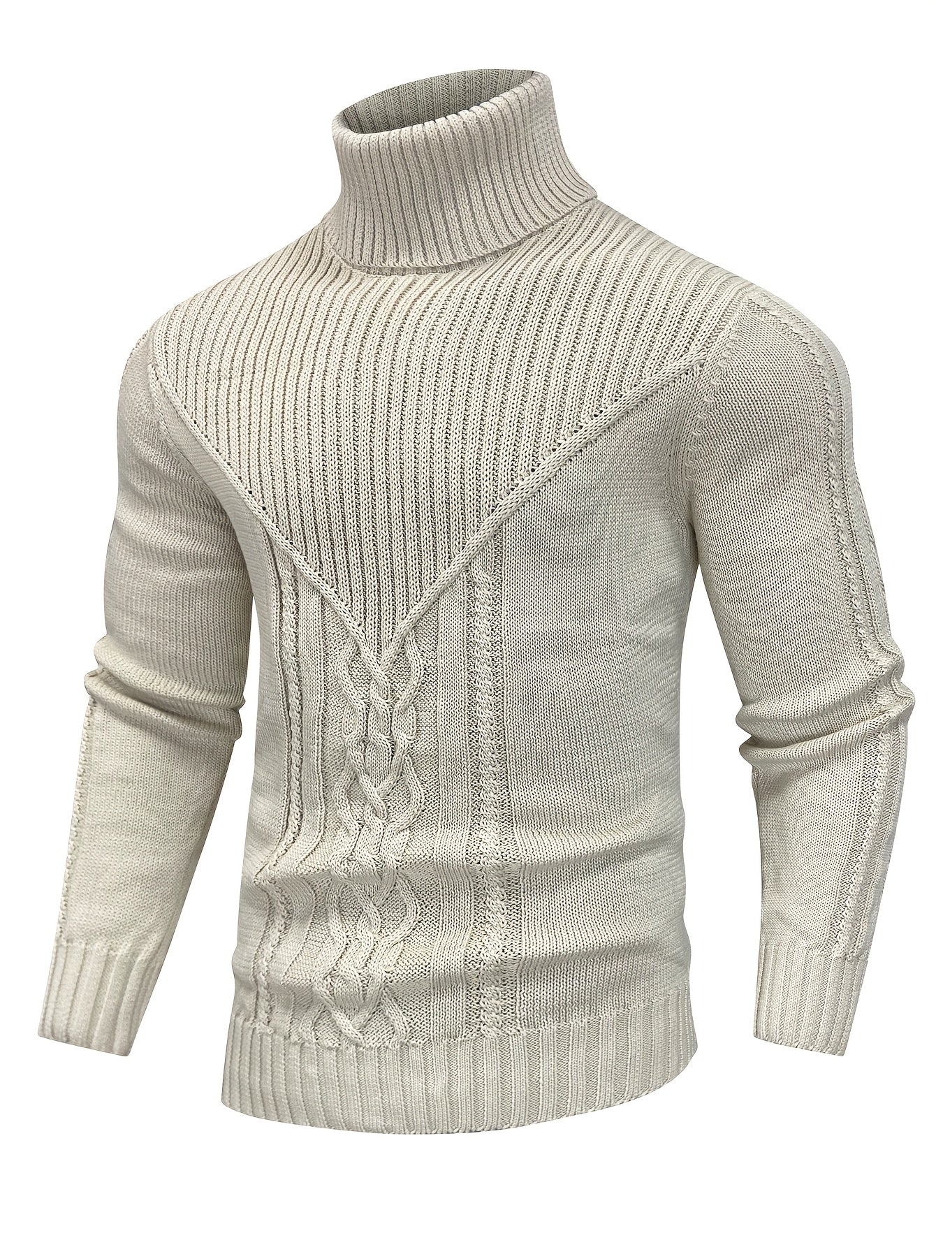Suéter de cuello alto trenzado vintage para hombre – Jersey de punto clásico
