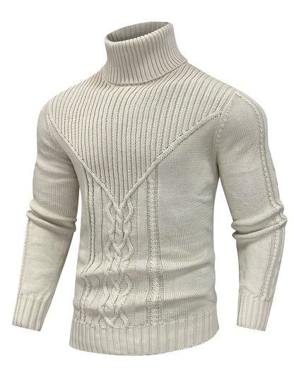 Suéter de cuello alto trenzado vintage para hombre – Jersey de punto clásico