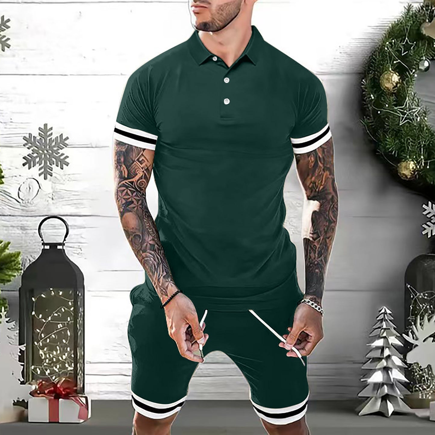 Conjunto de verano de 2 piezas de polo y shorts para hombre – Atuendo deportivo casual