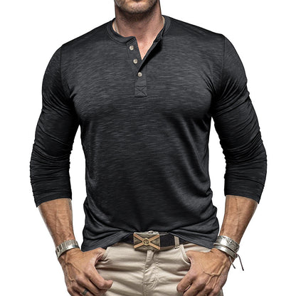 Men’s Long Sleeve Henley Shirt – Slub Cotton Casual Pullover