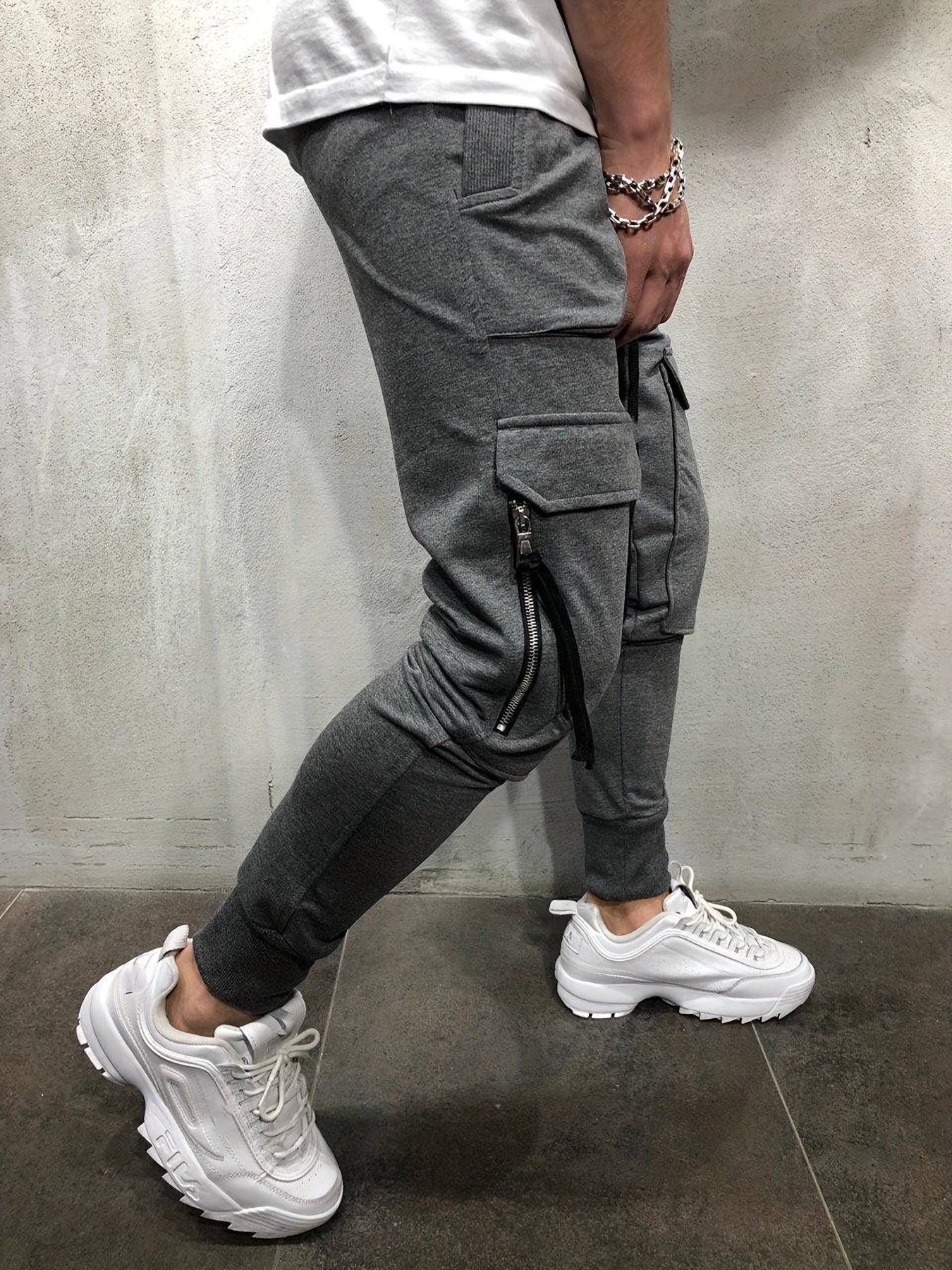 Men’s Streetwear Cargo Pants – Multi-Pocket Drawstring Outdoor Trousers