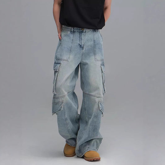 Men’s Workwear Denim Jeans – Wide-Leg Multi-Pocket Fit