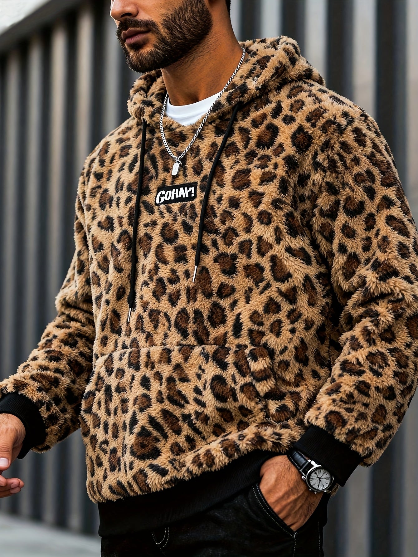 Sudadera con capucha y estampado de leopardo para hombre – Sudadera de felpa para un estilo urbano impactante