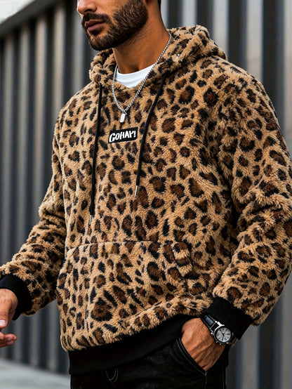 Sudadera con capucha y estampado de leopardo para hombre – Sudadera de felpa para un estilo urbano impactante
