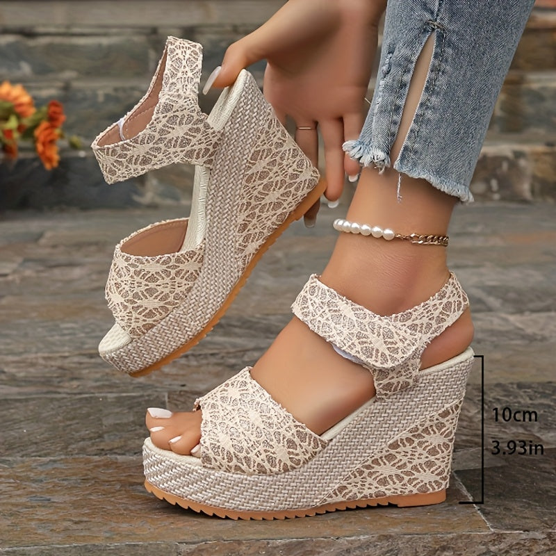 Sandales compensées en dentelle noire – Talons d'été élégants avec bride cheville