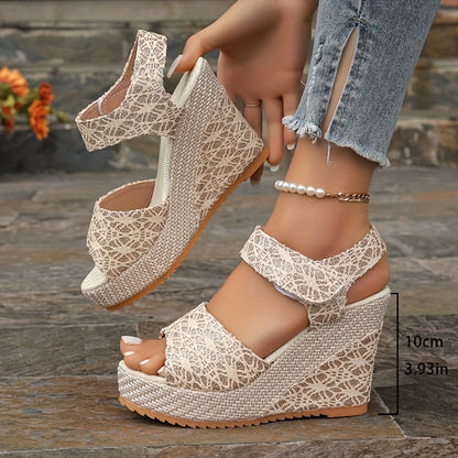 Sandales compensées en dentelle noire – Talons d'été élégants avec bride cheville