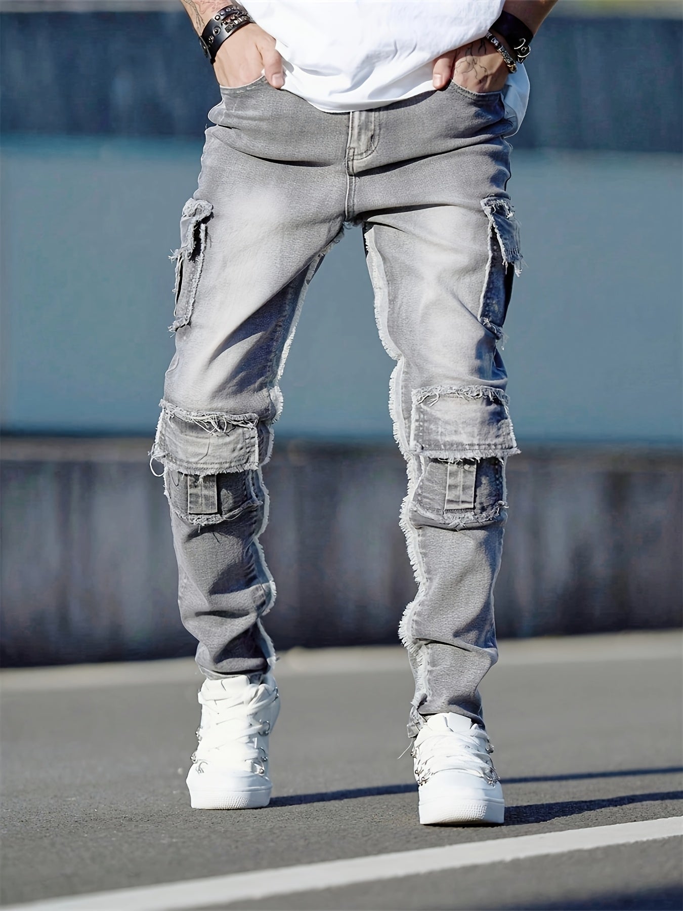 Jean cargo slim pour homme – Denim multipoche style streetwear