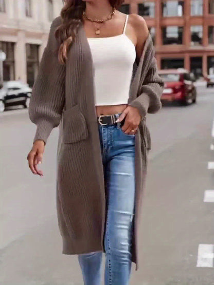 Elegant Deep V-Neck Ribbed Cardigan – Women’s Fall/Winter Knit Sweater