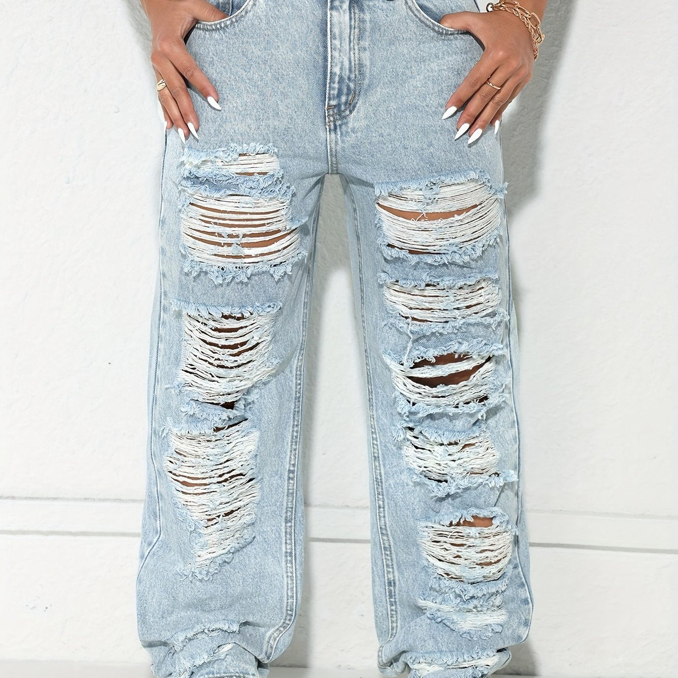 Vaqueros anchos vintage desgastados – Denim clásico lavado azul estilo urbano