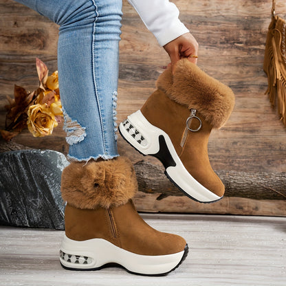 Botines de plataforma para mujer – Zapatos de invierno con cremallera y forro de felpa