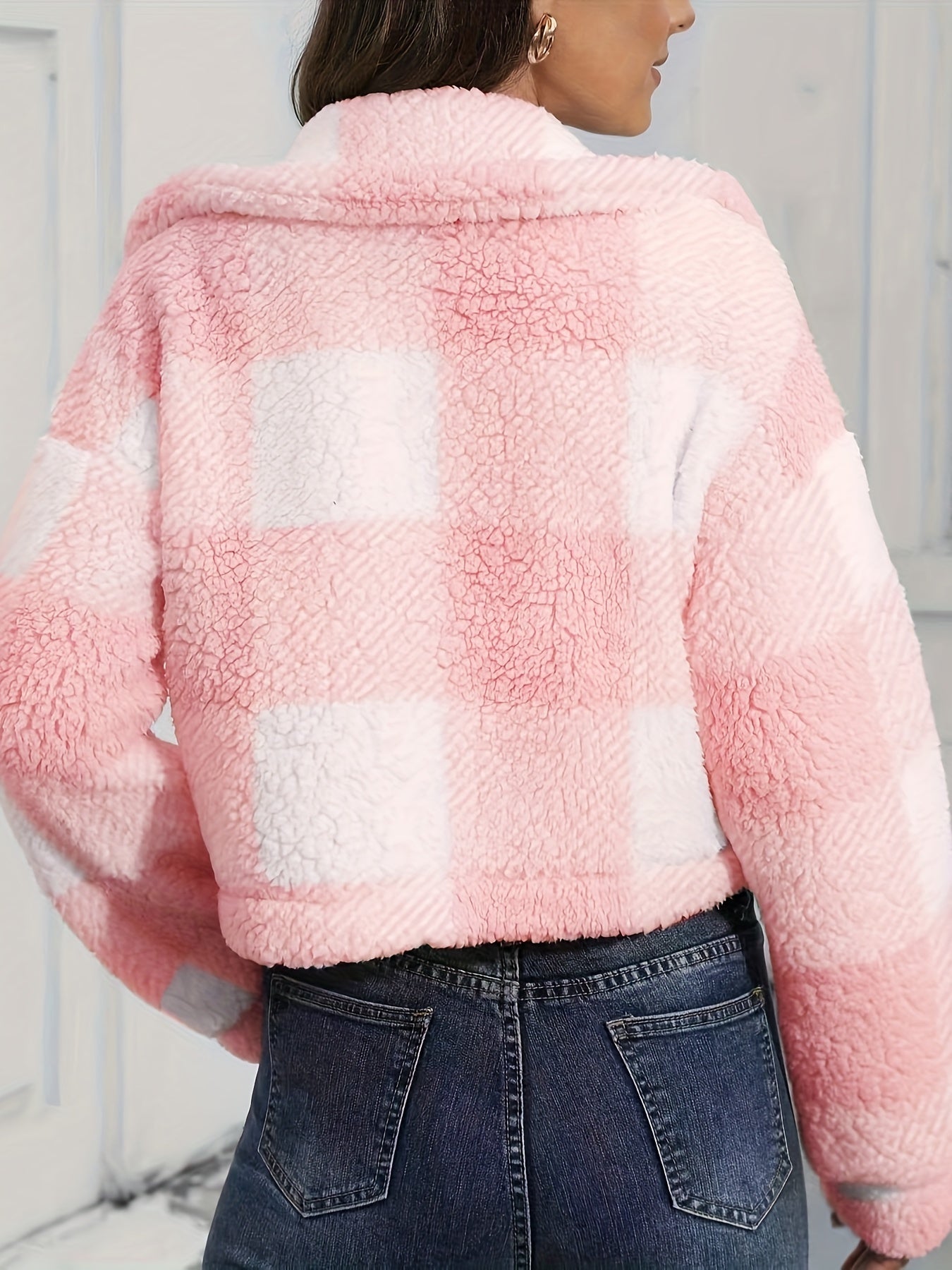 Women’s Plaid Teddy Coat – Button-Up Warm Checkered Fall/Winter Outerwear